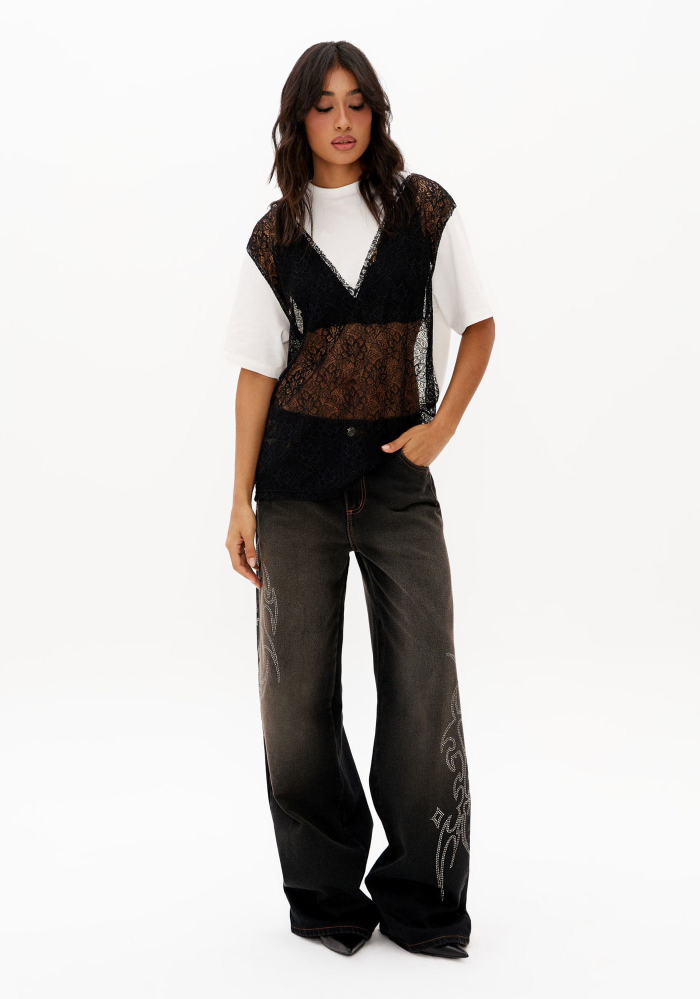 T-Shirt Oversized Com Renda