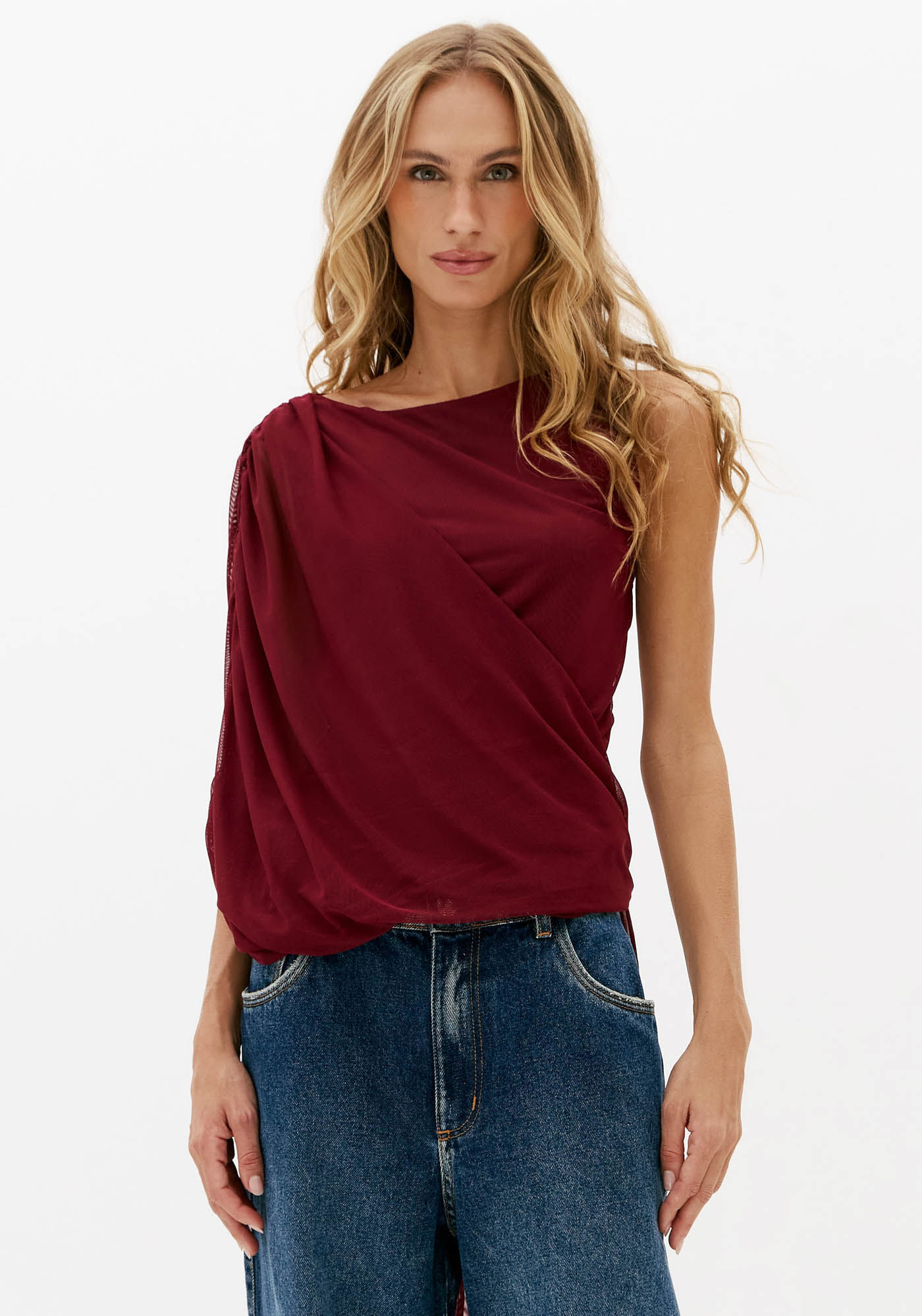 Blusa Solta De Tule Com Sobreposição