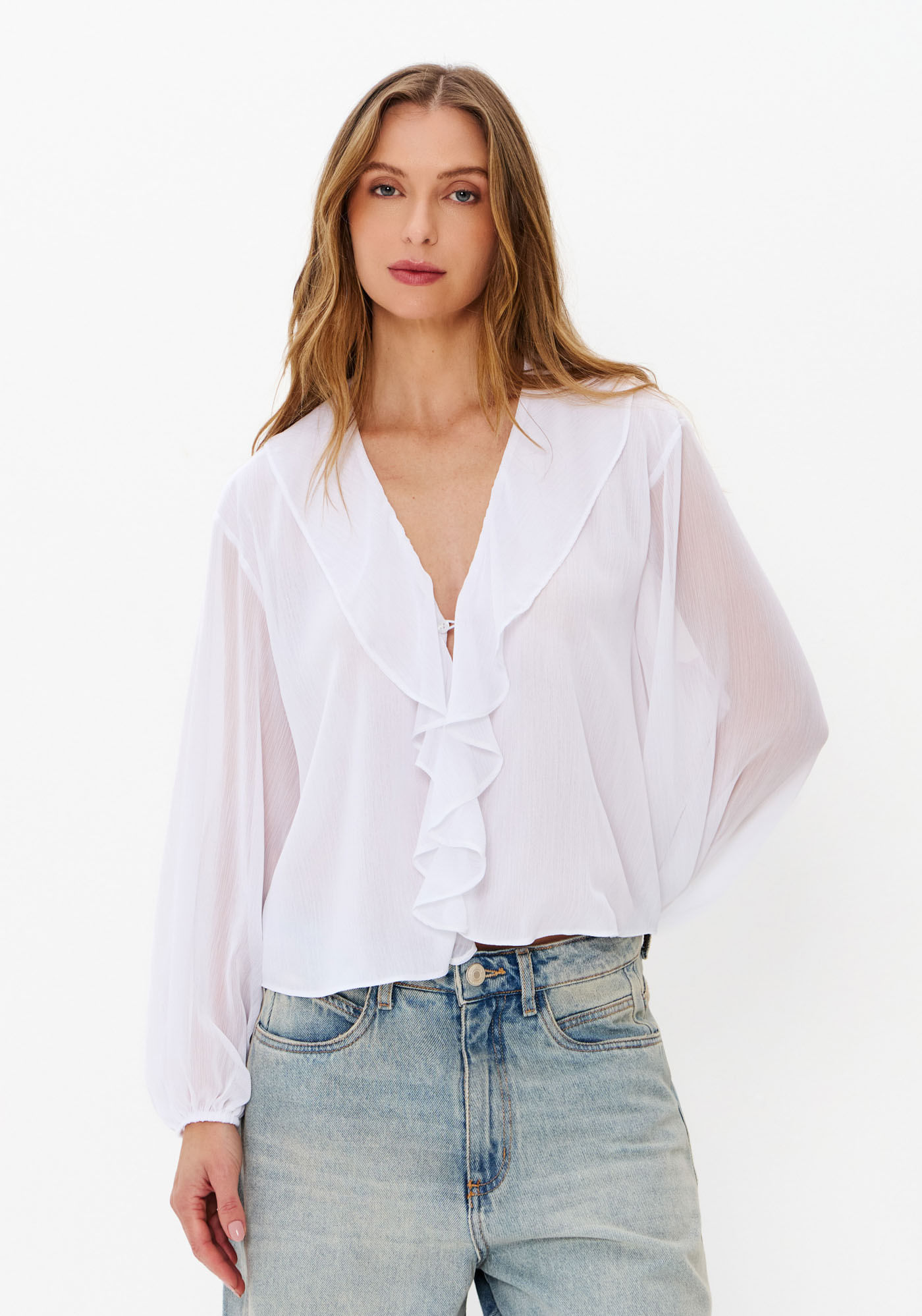 Blusa Com Babados Manga Longa