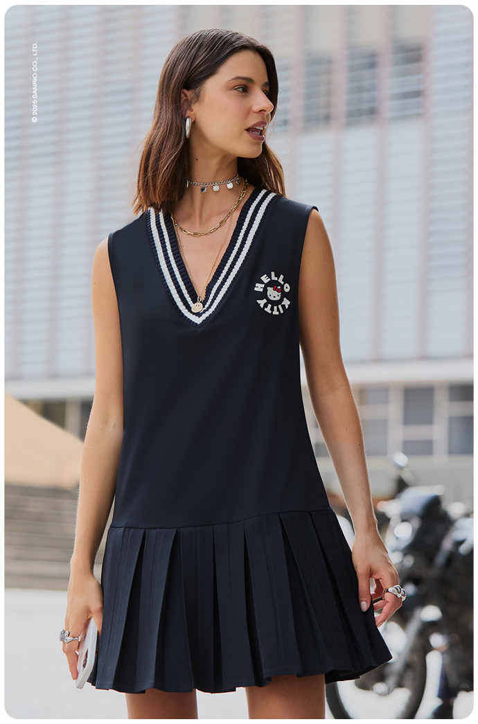 Vestido Curto com Pregas Hello Kitty
